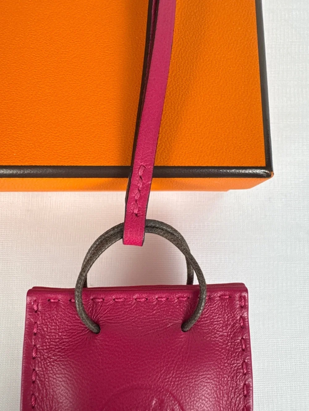 HERMES Milo Lambskin Swift Shopping Bag Charm in Rose Mexico with Original Box